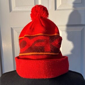 Oakley Red and Brown Beanie with Pom-Pom